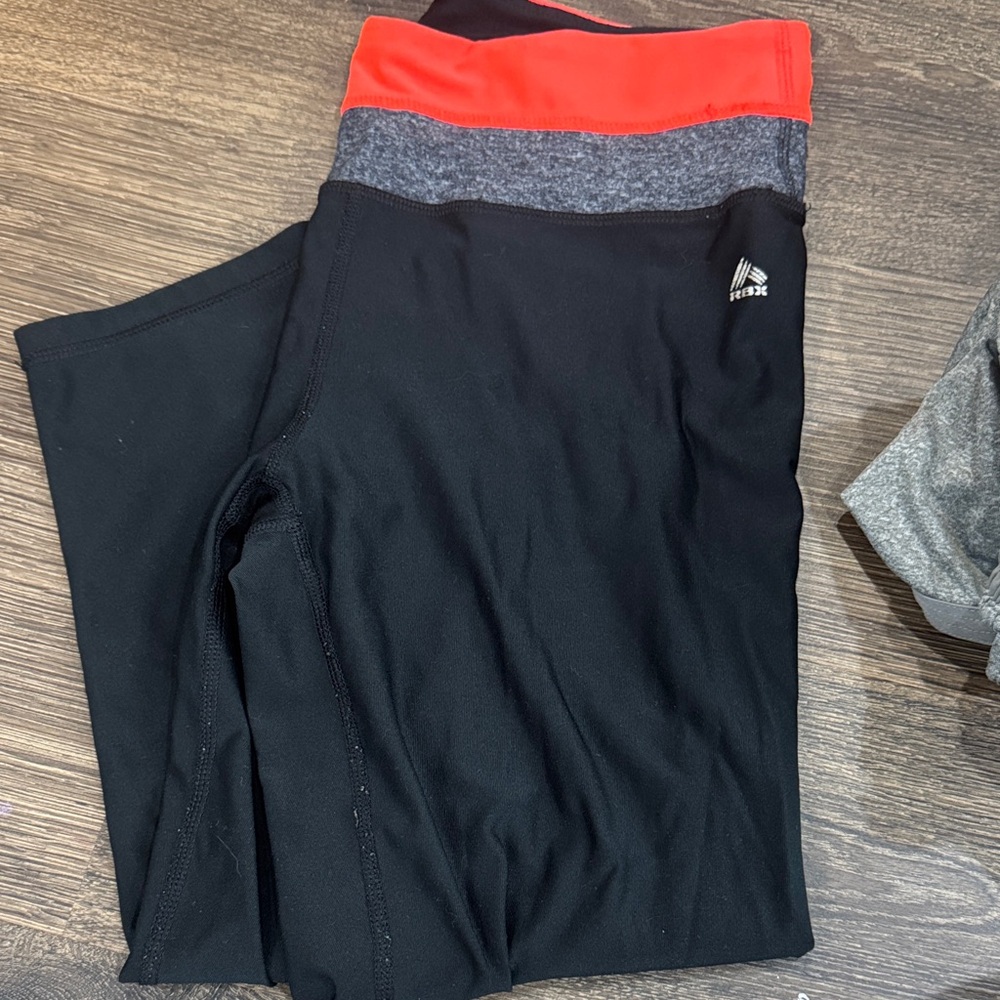 RBX Black Leggings with Red & Gray Waistband